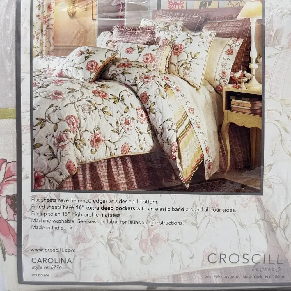 Croscill Carolina King Sheet Set Floral 300 Thread Count Cotton Sateen NEW